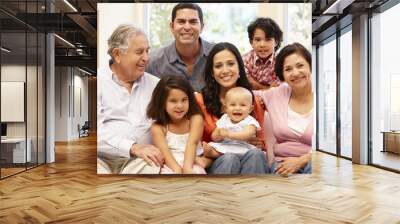 3 generation hispanic family at home Wall mural