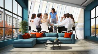 business people having board meeting in modern office Wall mural