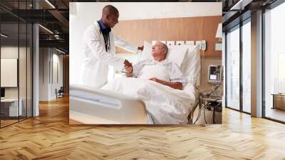 Doctor Shaking Hands With Senior Male Patient In Hospital Bed In Geriatric Unit Wall mural