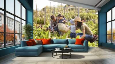 Family Harvesting Produce From Allotment Together Wall mural