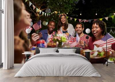 Friends Celebrating 4th Of July Holiday With Backyard Party Wall mural