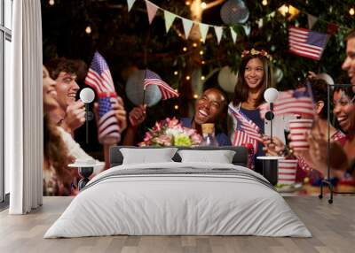 Friends Celebrating 4th Of July Holiday With Backyard Party Wall mural