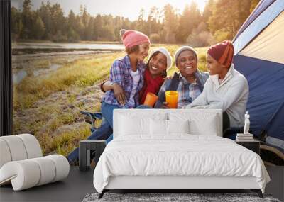 Grandparents With Children Camping By Lake Wall mural