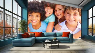 Group Of Children Giving Each Other Piggyback Rides Wall mural