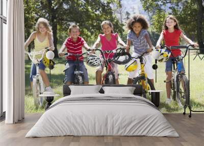 Group Of Children Riding Bikes In Countryside Wall mural