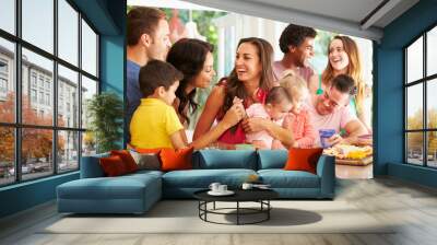 group of families enjoying snacks at home Wall mural