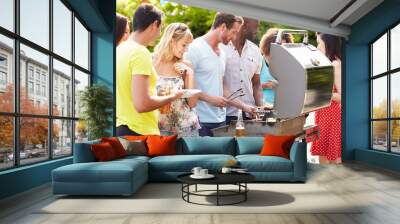 Group Of Friends Having Outdoor Barbeque At Home Wall mural