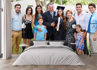 Hispanic Student And Family Celebrating Graduation Wall mural