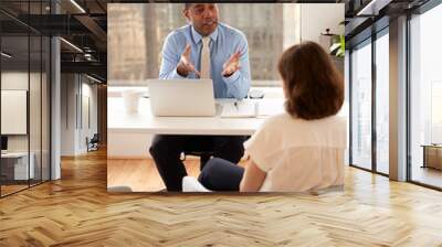 Male Financial Advisor In Modern Office Sitting At Desk Meeting Female Client Wall mural