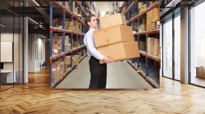 man carrying boxes in warehouse Wall mural