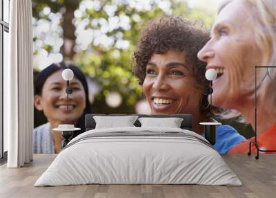 Mature Female Friends Socializing In Backyard Together Wall mural