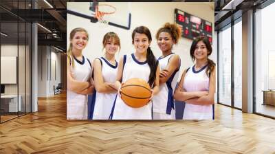 Members Of Female High School Basketball Team Wall mural