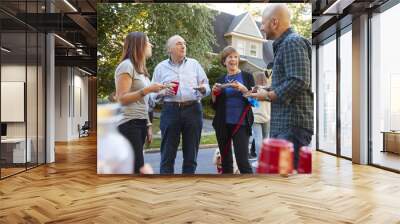 Middle aged and senior neighbours talking at a block party Wall mural