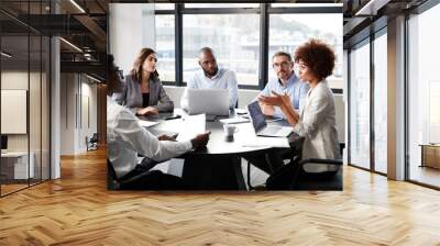 millennial black businesswoman addressing colleagues at a corporate business meeting, close up Wall mural