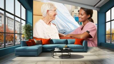 Nurse Talking To Senior Female Patient Seated In Chair Wall mural