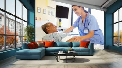 Nurse Talking To Senior Woman In Hospital Room Wall mural