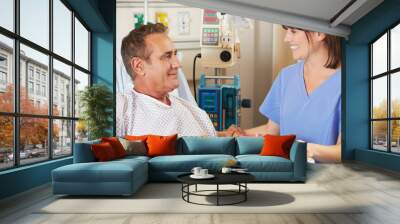 Patient Being Served Meal In Hospital Bed By Nurse Wall mural