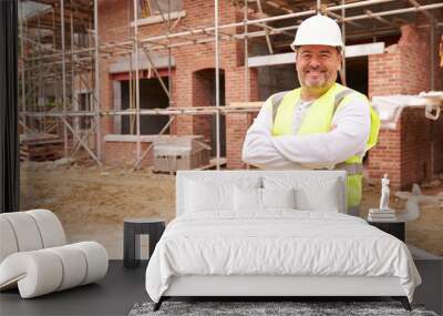 Portrait Of Construction Worker On Building Site Wall mural