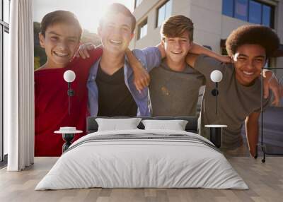 Portrait Of Male High School Student Friends Outside College Buildings Wall mural