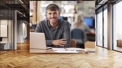 Portrait Of Mature Male Student Using Laptop In Library Wall mural