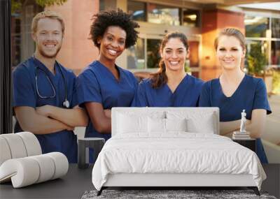 Portrait Of Medical Team Standing Outside Hospital Wall mural