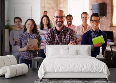 Portrait Of Staff Standing In Modern Design Office Wall mural