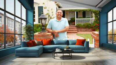 Senior Hispanic man outside home Wall mural