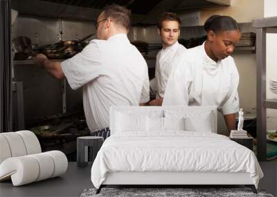 Team Of Chefs Preparing Food In Restaurant Kitchen Wall mural