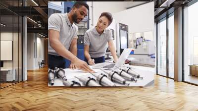 Two Engineers Using CAD Programming Software On Laptop Wall mural