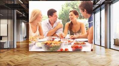 Two young couples eating outdoors Wall mural