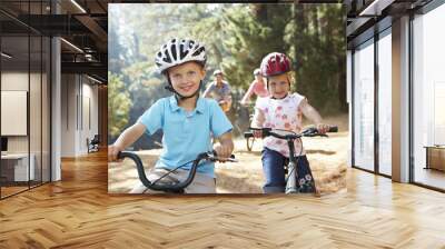 Young family on country bike ride Wall mural