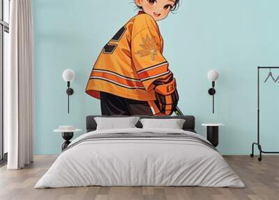 Cute kid playing ice hockey. Wall mural