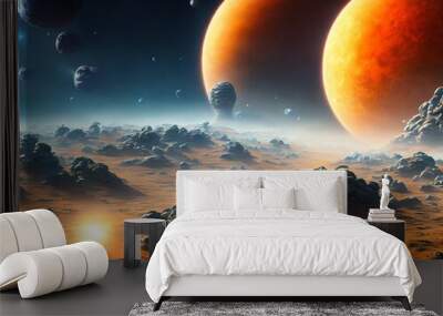 A futuristic illustration of an alien planet Wall mural