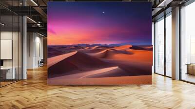 An illustration of the sand dunes with a vibrant gradient sky Wall mural