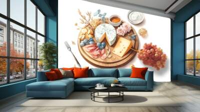 Watercolor Painting of Cheese and Charcuterie Board Wall mural