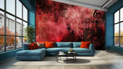 Clef and music notes against abstract goth music style dark red background Wall mural