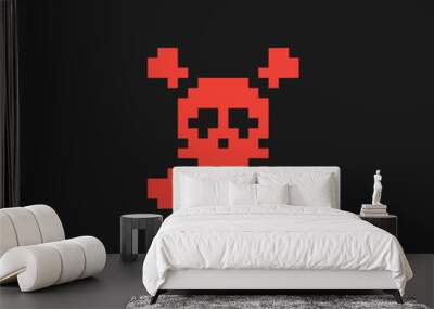 Pixel skull and crossbones icon. Vector illustration Wall mural