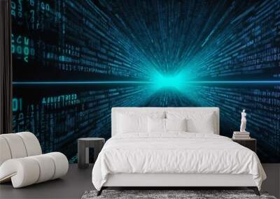 An abstract digital background with binary code and AI algorithms running in the background Wall mural