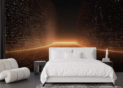 An abstract digital background with binary code and AI algorithms running in the background Wall mural