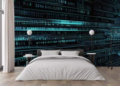 An abstract digital cyber background with binary code and AI algorithms running in the background Wall mural