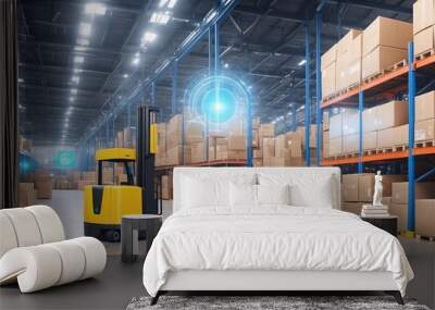 Smart warehouse management system using augmented reality technology to identify package picking and delivery. Future concept of supply chain and logistic business, An abstract digital background Wall mural