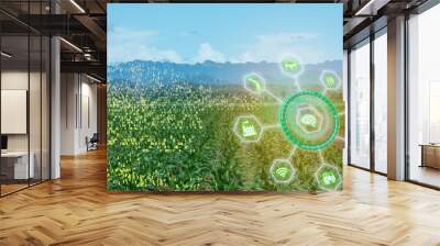 iot smart farming, agriculture in industry 4.0 technology with artificial intelligence and machine learning concept. it help to improve, categorized, specified goal, solve problem, keep goal, predict Wall mural