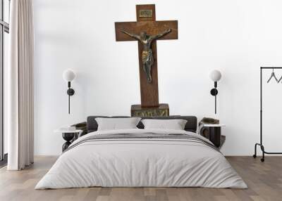 Wooden Crucifix and Candle Holders Wall mural