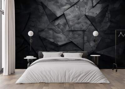 Abstract 3D rendering of dark geometric shapes with a rough concrete texture Wall mural