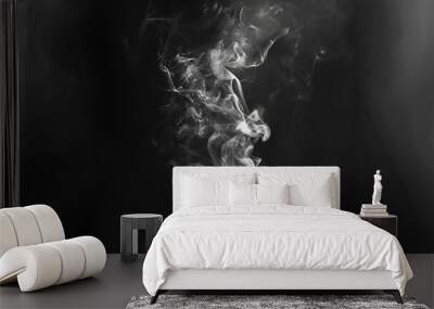 Abstract gray smoke swirls rising vertically on black background Wall mural