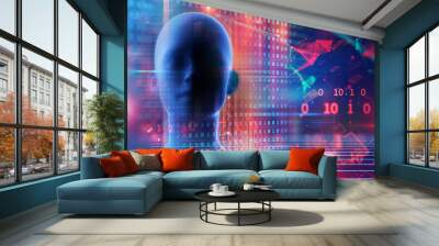 3d illustration of virtual human on technology background. Wall mural