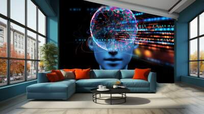 3d illustration of virtual human on technology background. Wall mural