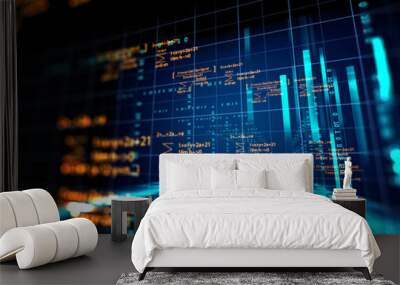 Block chain network concept on technology background Wall mural