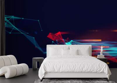 dots and lines connection on abstract technology background. Wall mural