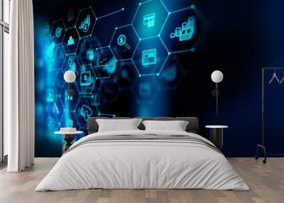 fintech icon  on abstract financial technology background . Wall mural